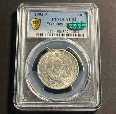 1954-S Washington-Carver Commemorative Half Dollar — PCGS AU58 CAC ✅ - Image 1 of 4