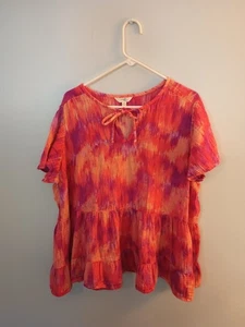 Terra&Sky Top Size 2X, Colorful Tie Dye, Tiered, Ties At Neck, Peasant - Bild 1 von 5