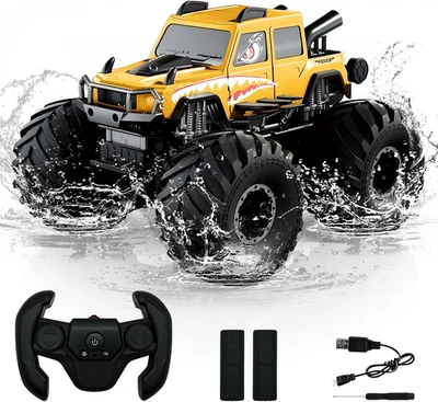 Carros de controle remoto Monster Trucks à prova d'água 1:18, carros de controle remoto anfíbio 2.4G 4WD A - Imagem 1 de 4