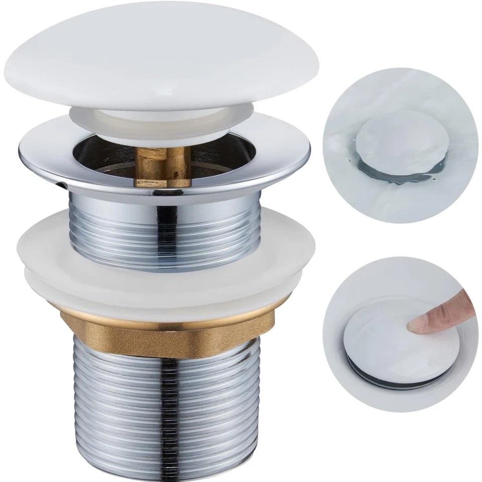 Ablaufgarnitur Waschbecken ohne Ueberlauf Keramik Pop Up Ventil Uhr - Bild 1 von 4