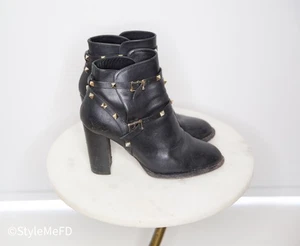 Valentino Rockstud Accents Leather Moto Boots W Gold Hardware - Picture 1 of 7