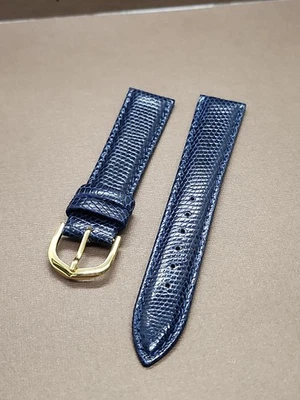Vintage NOS 18mm Or 3/4" Navy Blue Padded & Stitched Genuine Lizard Watch Band  - Image 1 of 4