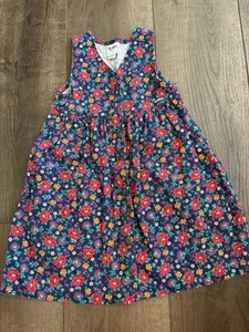 Vintage OshKosh B'Gosh NAVY BLUE FLORAL DRESS Size 5 Made in USA button front - Picture 1 of 6