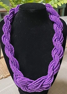 Collar Multihilo Cuentas Semilla Torcida Púrpura Real De Colección - Imagen 1 de 6