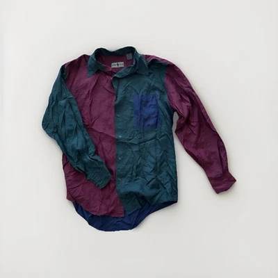 Camisa vintage anos 90 Robert Stock cor bloqueada de seda com botões. Masculino tamanho G - Imagem 1 de 4