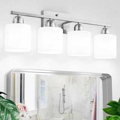 Luz de vaidade moderna 25 em 4 vidro leitoso sombra banheiro níquel sobre espelho - Imagem 1 de 4