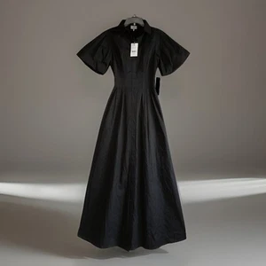Biesen schwarz Delaney Kleid Maxi 100% Baumwolle Puffärmel Größe Small adrett - Bild 1 von 9