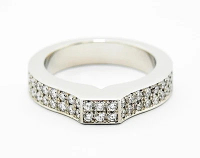 Anillo Chopard Oro Blanco 18k Pavé Diamantes 2 Filas Banda Pulido Regalo US5.75-6 Foto 1 de 4