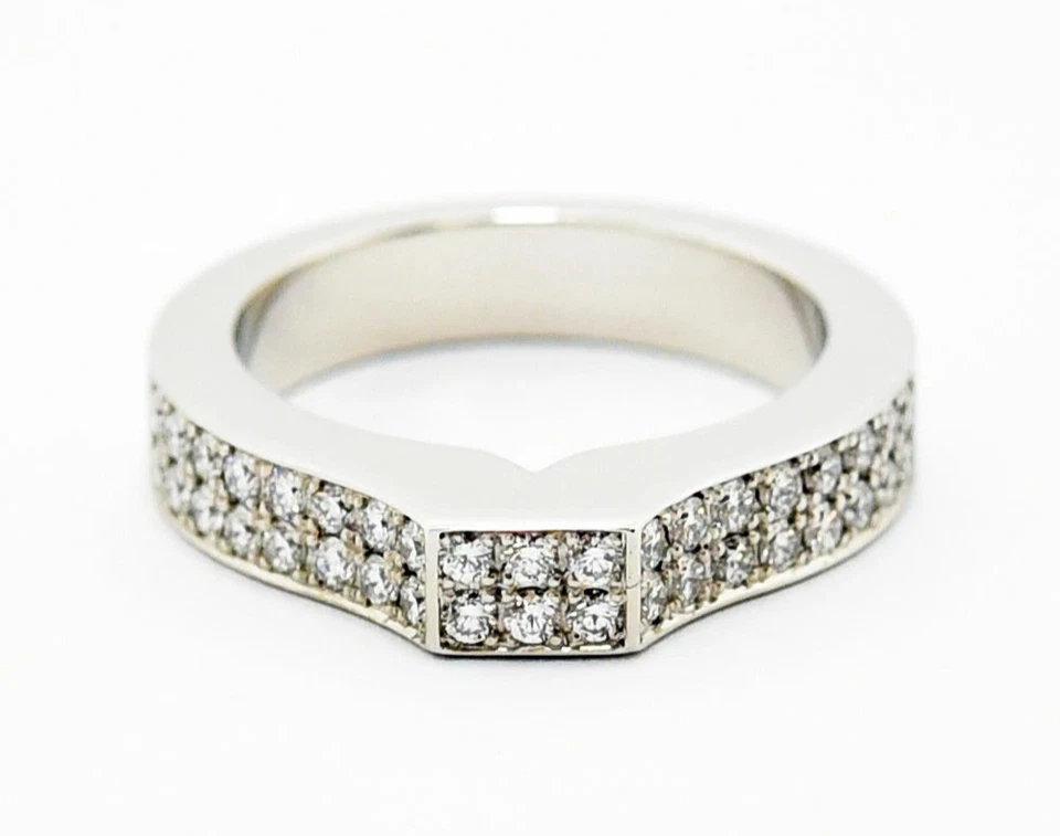 Anillo Chopard Oro Blanco 18k Pavé Diamantes 2 Filas Banda Pulido Regalo US5.75-6 Foto 1 de 4