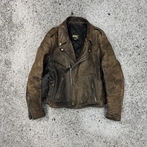 Chaqueta de moto vintage de cuero desteñido envejecido de la década de 1990 talla 42 - Imagen 1 de 23