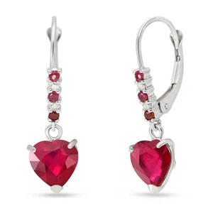 14K. GOLD LEVER BACK EARRINGS W/NR. DIAMONDS & RUBIES (White Gold) - Picture 1 of 6