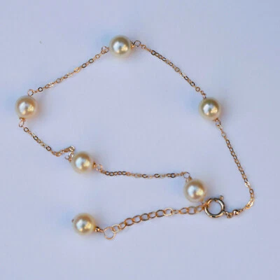 Gorgeous AAA+ Akoya White Pearl Bracelet 7.5-8" 14k Gold P - Image 1 of 4