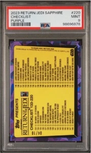 2023 Topps Star Wars Sapphire ROTJ Checklist Purple #’d /10 PSA MINT 9 POP 1 - Picture 1 of 4