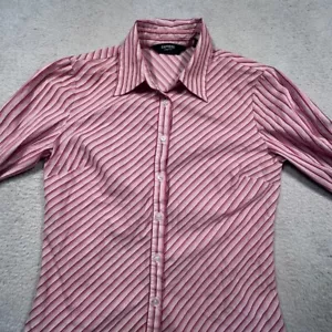 Vintage Y2K Express taillierte Bluse rosa gestreift Langarm Button Down Hemd 7/8 - Bild 1 von 11
