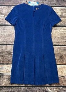 VTG R&K Suede Shift Dress Women's Size 8p Pleated Blue - Picture 1 of 8