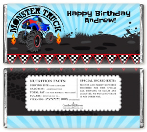 Monster Truck Personalized Birthday Party Candy Bar Wrappers - Candy Favor