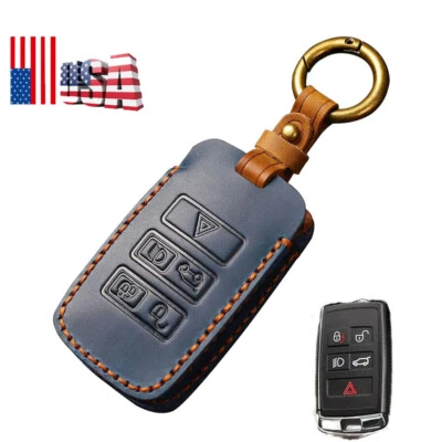 Funda protectora de cuero azul para llavero de coche para Land Rover Defender Jaguar EE. UU. Foto 1 de 4