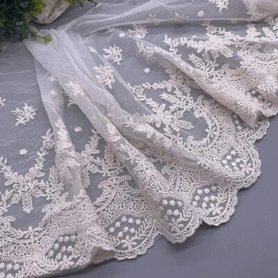 9.6"/24.5cm Beautiful Lace Trim Embroidered Tulle Flat Sewing Craft Bridal 3yard - Image 1 of 3