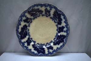 Antique Johnson Bros Normandy Flow Blue Plate England Oak Leaf Gold Trim 10" - Picture 1 of 9