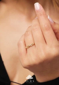 14K Gold Paperclip Simple Stacking Ring, Open Link Chain , Rectangle Chain Ring - Picture 1 of 6