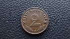 2 pfennig 1939 F Coin Rare Old WWII Antique Germany 3rd Reich SS Nazi Eagle  M2