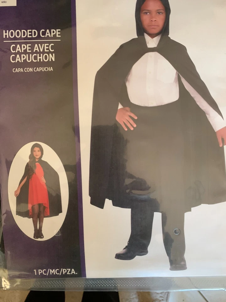 Disfraz, Unisex, Capa Negra Larga con Capucha, Niño se adapta a la mayoría, Nuevo en Paquete Foto 1 de 1