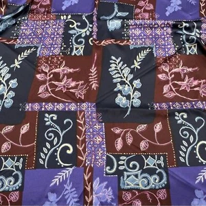 Floral Fabric Purple Wine Blue 2 Yds Crafting Apparel Abstract Blocky Patchwork - Picture 1 of 6