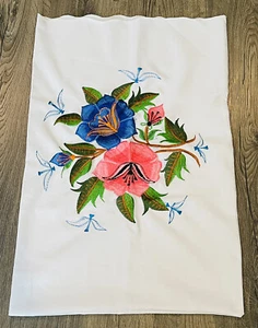 Set Of 2 Mexican Folk Art Hand Embroidered Standard Pillow Cases Floral Hibiscus - Picture 1 of 12
