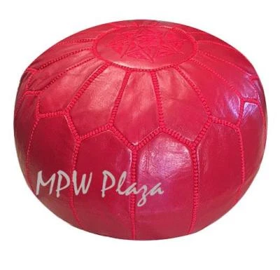 MPW Plaza Pouf, Ruby Red, Moroccan Leather Ottoman (Un-Stuffed) - Image 1 of 2