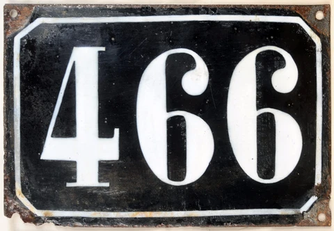 Large old black French house number 466 door gate plate plaque enamel metal sign Cover