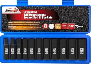 EPAuto 1/2-Inch Drive SAE Deep Impact Socket Set, Cr-V, 11 Sockets - Picture 1 of 7