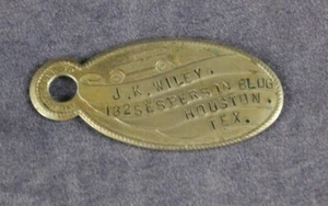 Antique or Vintage Car or Auto Key Fob Tag - Houston Texas - Please Return - Picture 1 of 2