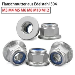 M3,4,5,6,8,10,12 Selbstsichernde Stop-Muttern mit Flansch Edelstahl A2 DIN 985 - Picture 1 of 9
