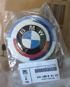 BMW OEM 50 Year 95mm Blue Red White Roundel Badge Emblem Front Rear Hood Trunk - Picture 1 of 2