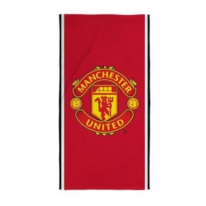Manchester United FC Streifen Football Crest Baumwolle Tuch Rot Gelb Pool Strand - Bild 1 von 4
