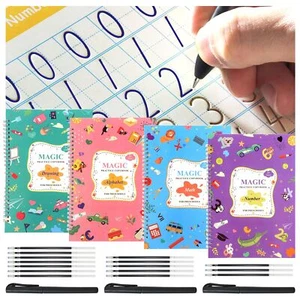 4 Pack Magic Practice Copybook Reusable Calligraphy Number Tracing Book for Kids - Picture 1 of 6