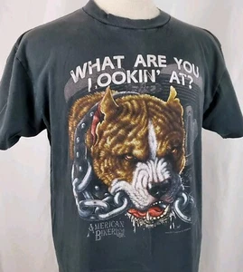 Vintage 3D Emblem American Biker Pitbull T-Shirt Herren Large Single Stitch, 90s - Bild 1 von 12