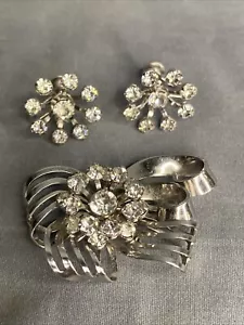 Vintage Brandneu Strass Klar Brosche Schraub Ohrringe Set Nachlass Schmuck - Bild 1 von 7