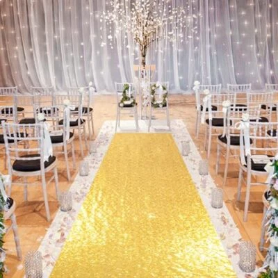 Wedding Aisle Runner Gold 2FTx15FT Sequin Carpet Runner for Wedding Sparkly R... - Image 1 of 4