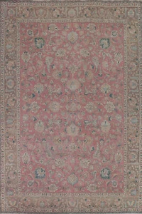 Tappeto vintage rosa tenuto floreale camera Tebriz dimensioni 10x12 fatto a mano tappeto tradizionale - Foto 1 di 22
