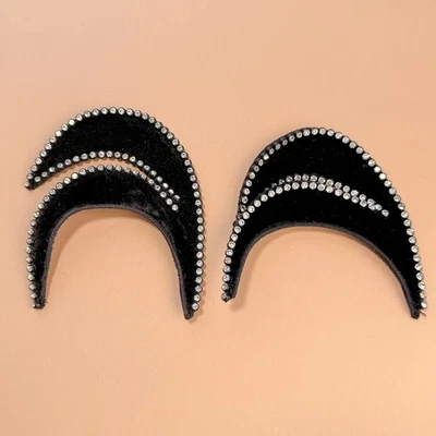 Sombrero de sombrerería decoración media luna de terciopelo negro y cristal vintage 2 piezas Foto 1 de 4