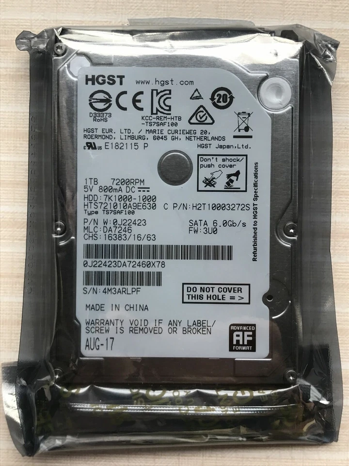 HGST 1TB 7200PRM HTS721010A9E630 32MB SATA 2.5" 6Gb/s HDD Hard Drive For PS3 PS4 - Image 1 of 2