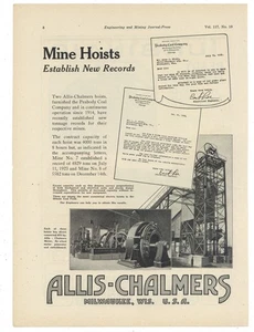 Anuncio Allis Chalmers 1924: Peabody Coal Mines, Kincaid, Illinois Polipastos en la foto - Imagen 1 de 1