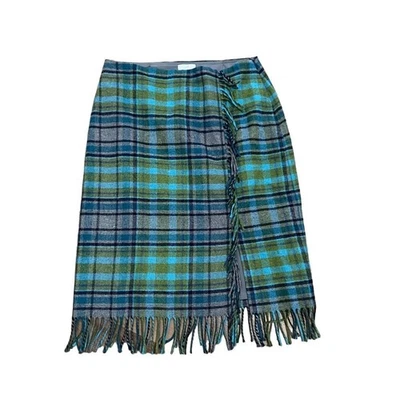 J.Jill Fringe Plaid Wool Blend Faux Wrap Skirt Womens 6 - Image 1 of 3