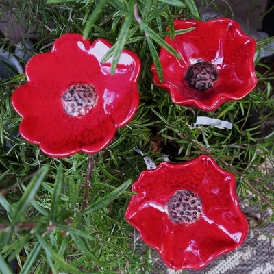 Blumenstecker Gartenstecker 3er SET Keramik Garten Balkon Terrasse Blume H 42 cm - Bild 1 von 4