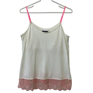 American Eagle Womens Sz Large White Pink Lace Trim Cami Tank Top Y2K Fairy - Picture 1 of 6