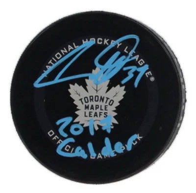 Auston Matthews Signed Puck “2017 Calder” Inscribed, Toronto Maple Leafs  (COA) - Image 1 of 2