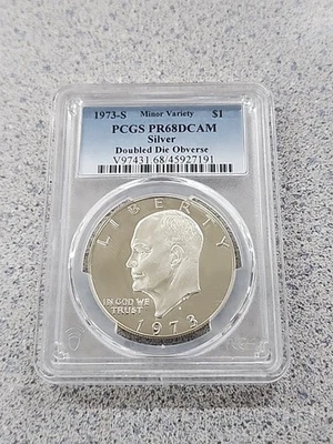 1973-S Eisenhower Dollar PCGS PR68DCAM Double Die Obverse Minor Variety - Image 1 of 4