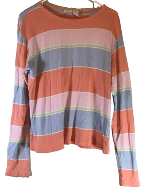 Cherokee 女式 M 长袖条纹上衣柔和女孩 Y2K 学院风 T 恤休闲 — 第 1/4 张图片