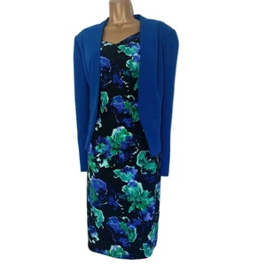 JACQUES VERT Mother of Bride Outfit size 16 teal blue Wedding dress jacket races - Picture 1 of 10